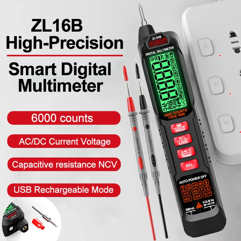 

ZL16B Rechargeable Digital Multimete True RMS Multifunction High Precision Tester NCV AC/DC Votage Current Resistance Ohm Tool