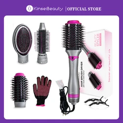1200W Hair Dryer Hot Air Brush Styler Replaceable Head Straightener Curler Comb Roller One Step Electric Ion Blow Dryer Brush