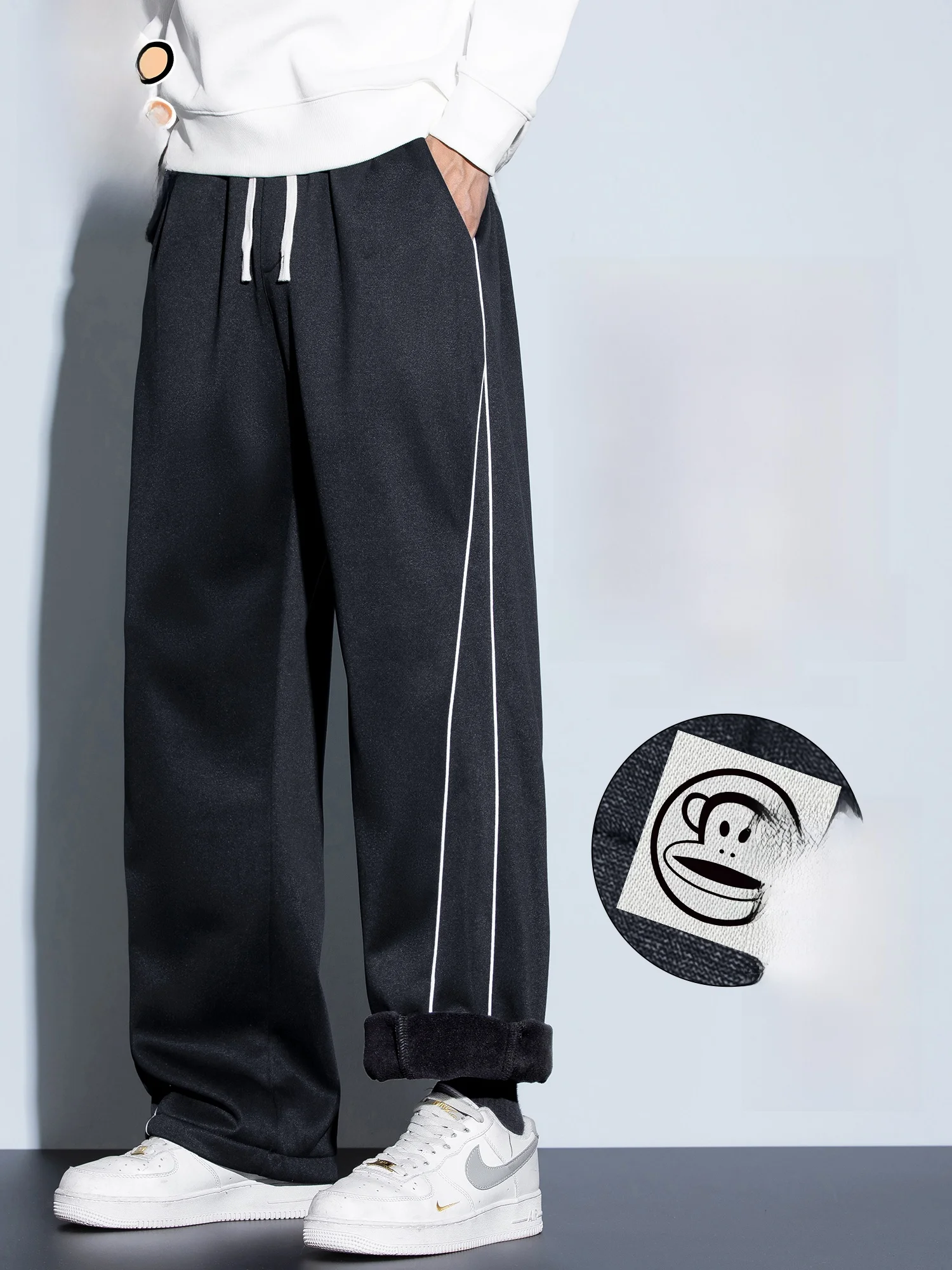 

Мужские трикотажные брюки Paul Frank на флисовой подкладке, свободного кроя, прямые, спортивные, для осени и зимы, удобные, из полиэстера