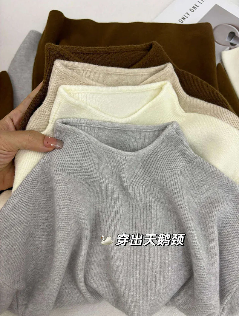 Damen Halbrollkragen-Strickpullover Weicher Slim-Fit Langarm-Unterziehpullover Einfarbig Lässiger Herbst-Winter Basis-Pullover – Detail 8