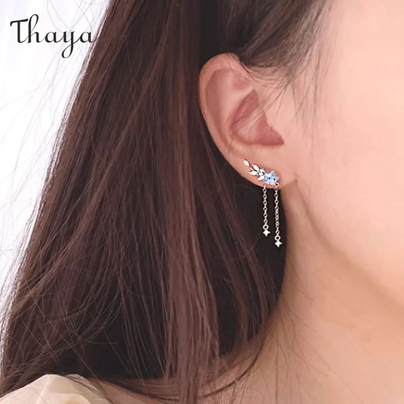 Thaya S925 Sterling Silver Women Earrings Blue Crystal Pendant Earring Dangle for Women Eleagnt Female Fine Jewelry Girl Gifts