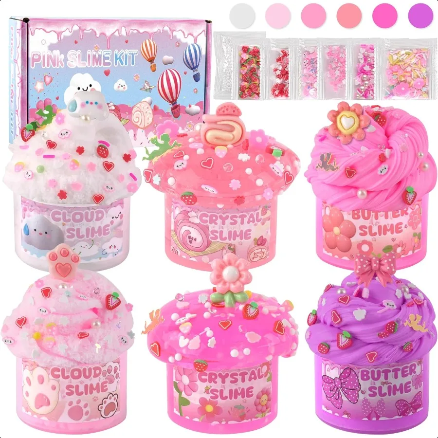 

6 Pack Slimes Pink Slime Cloud Slime kit for Girls Ages 812 Toys for Girls and Boys for Slime Set Party kit Goodie Bag Stuffers