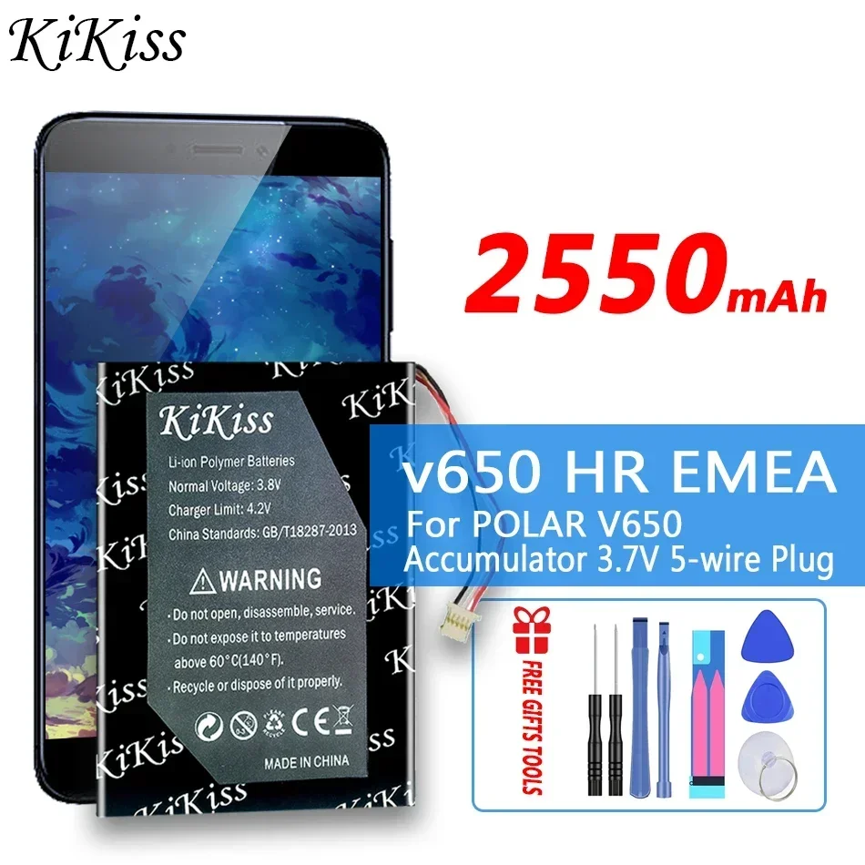 KiKiss 2550mAh Rechargeable Battery V650 HR EMEA for POLAR V650 Accumulator 3.7V 5-wire Plug