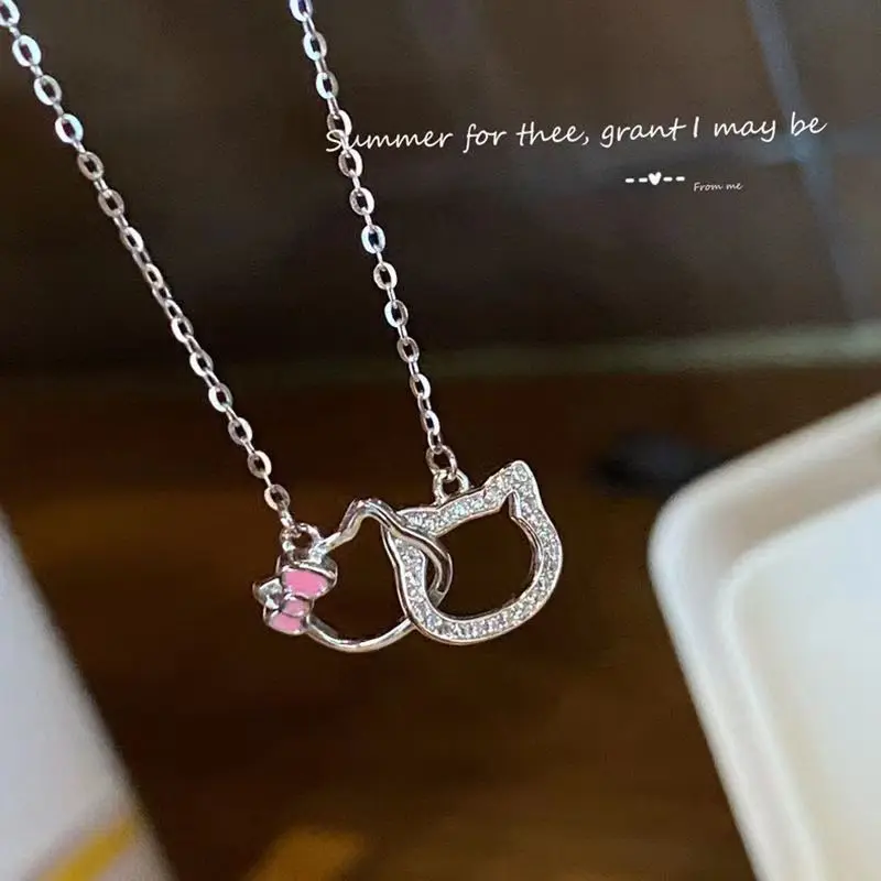 Hello Kitty Necklace Fashion Jewelry Accessories for Women Girls Kawaii Anime Sanrio Pendant Ring Chain Gifts