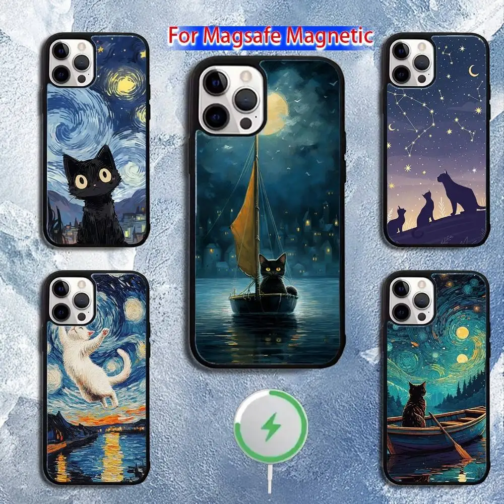 

Starry Sky C-Cat Pattern Phone Case For iPhone 16,15,14,13,12,11,Pro,Max,Plus,Mini,Magsafe,Magnetic Wireless Charging Case