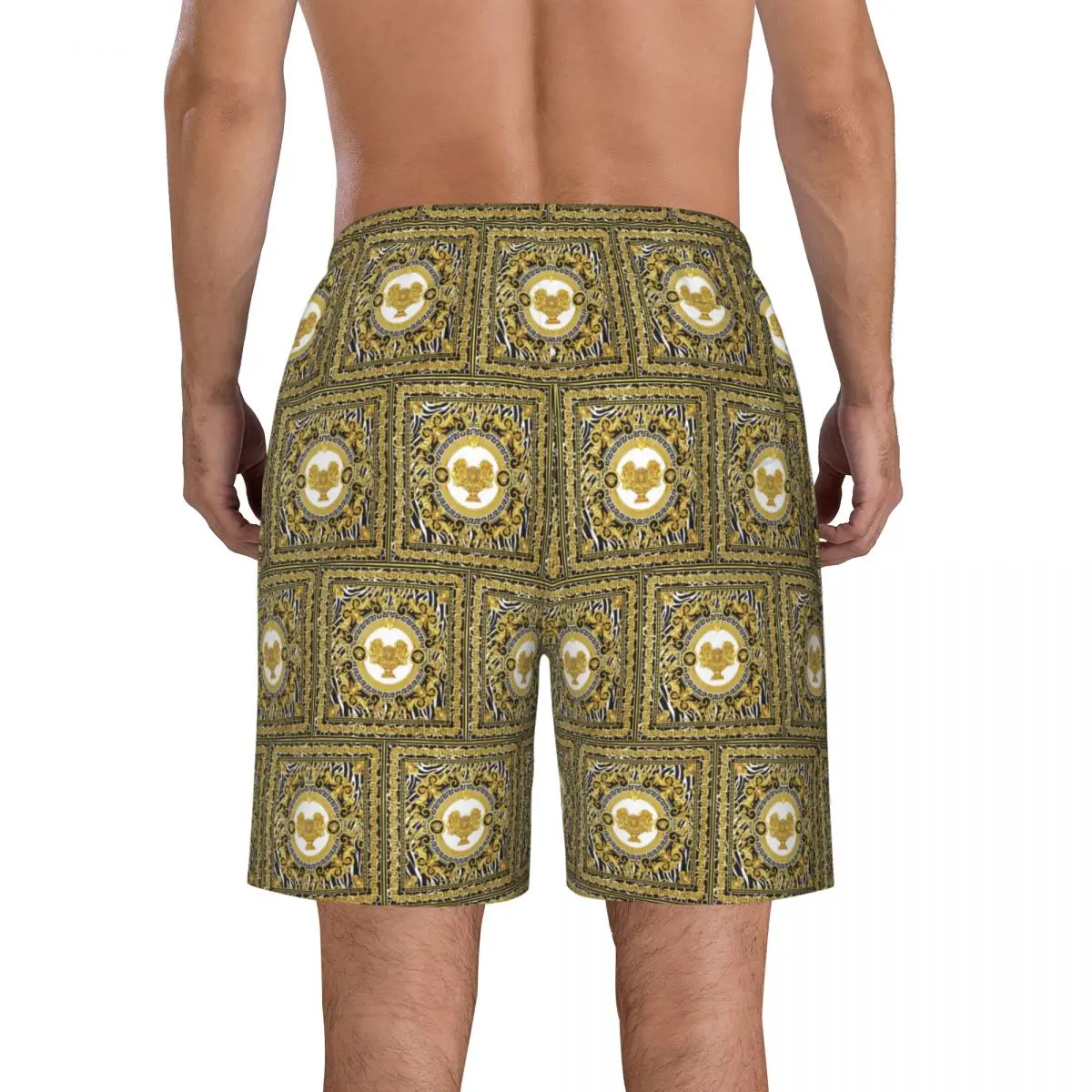 Decorative Golden Medallion Baroque Trunks Beach Board Shorts Casual Quick Dry Swim Summer Men Pants