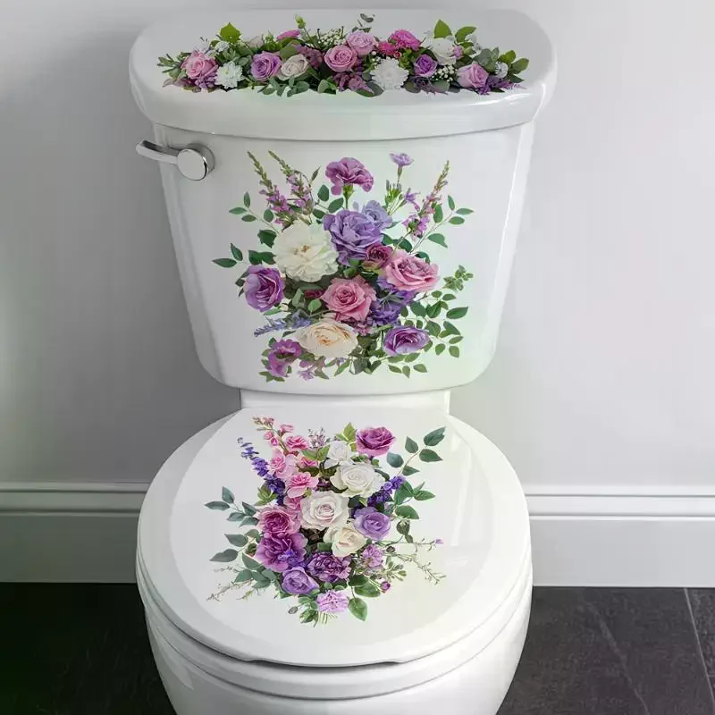 Floral Toilet Sticker Waterproof Bathroom Wall Sticker Toilet Lid Sticker Self-Adhesive Removable Decals Home Decor