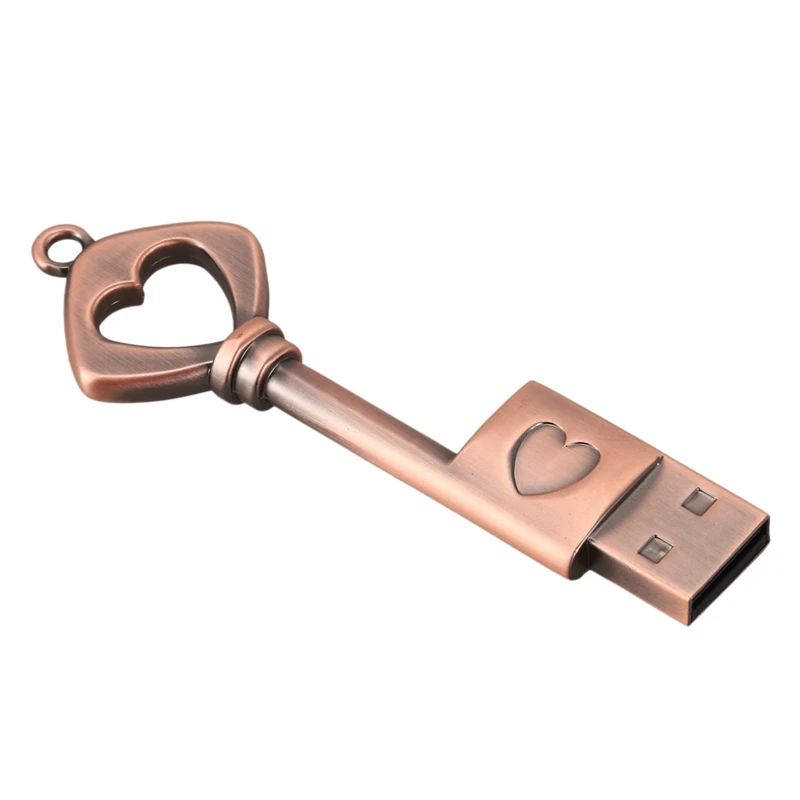 6X USB 2.0 Metal USB Pen Drive Pure Copper Heart USB Flash Drive Key (Copper, 8GB)