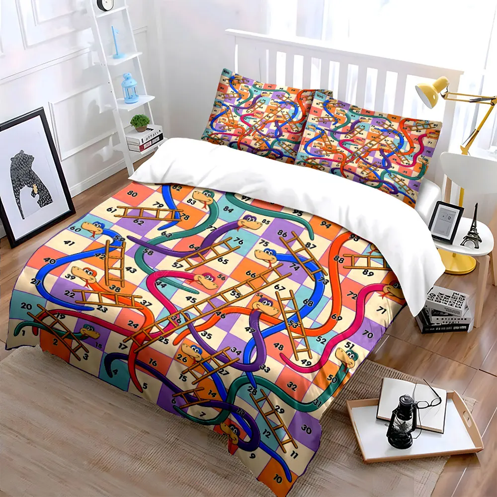 Snakes and Ladders game board Bedding Set for Kids Luxury Gift 3pcs Digital Print Comforter Set Soft Comfortable Breathable