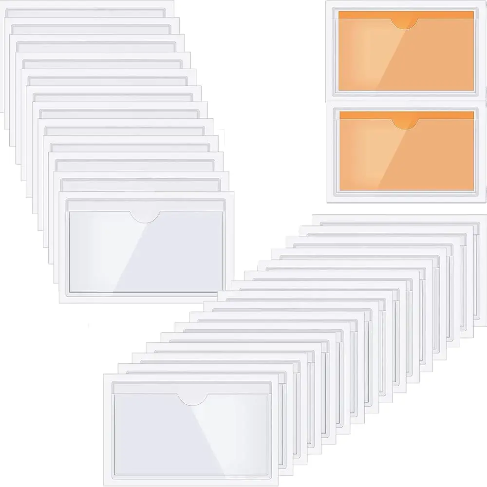 

30 шт. самоклеящихся защитных чехлов для визитных карточек, водонепроницаемые прозрачные кармашки для этикеток, прозрачные держатели для этикеток с белой подложкой