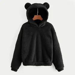 Sudadera con orejas de oso para mujer, sudaderas con capucha de peluche esponjosas, Tops con gorro Kawaii, Jersey cálido de lana para otoño e invierno, abrigo de manga larga 2023