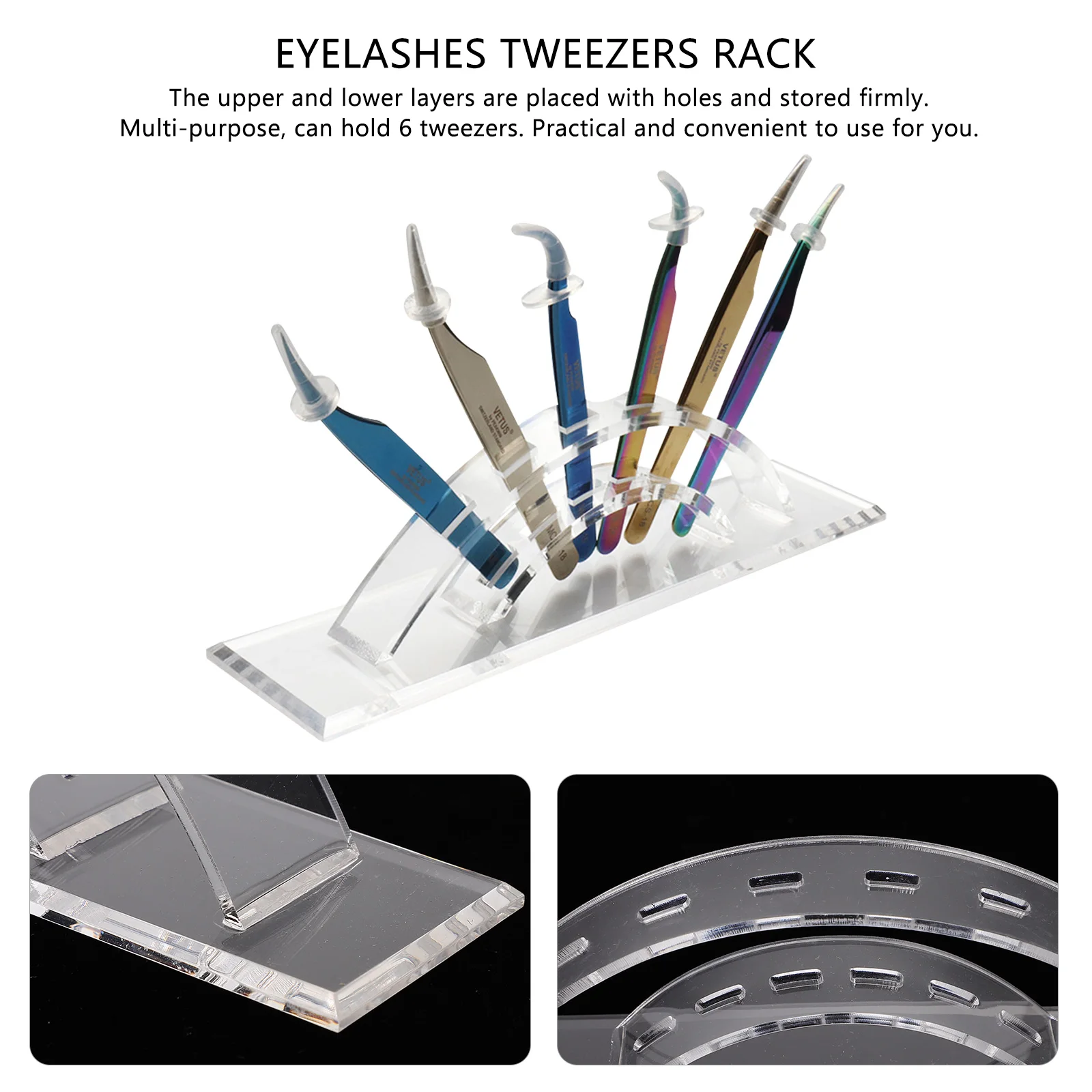 Support de pincettes à cils, 1 pièce, support de rangement Transparent en acrylique, 6 trous, organisateur d'outils de maquillage pour affichage de pinces d'extension