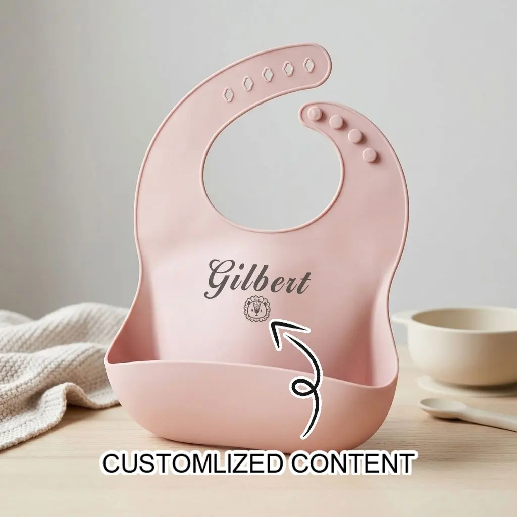 Personalized Name Silicone Baby Bib Custom Printed Waterproof Adjustable Snap Closure Easy Clean Feeding Bib Gift For Baby .