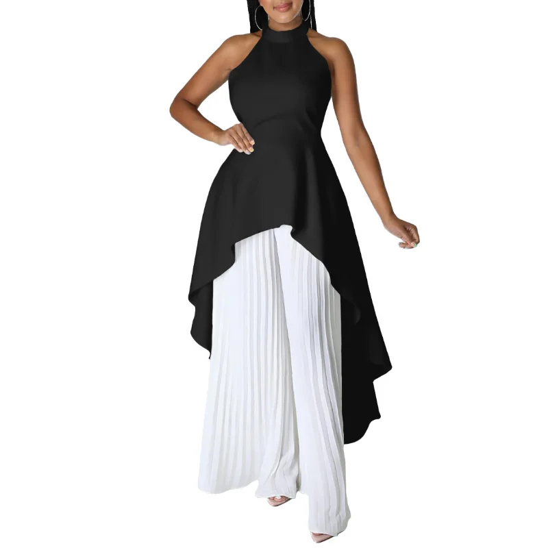 African Turkey Dress Pants 2 Piece Set Elegant Women Africa Clothing Sleeveless Tops Pleated Trouser Suit Dubai Party Gown