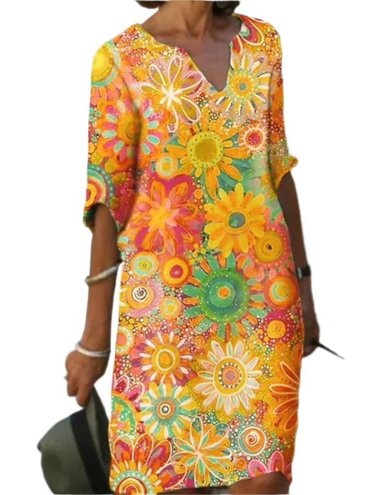 

Women's Dress Fashion Printed Casual Short-sleeved V-neck Summer And Autumn Dress New Fashion Womens Clothing 2025