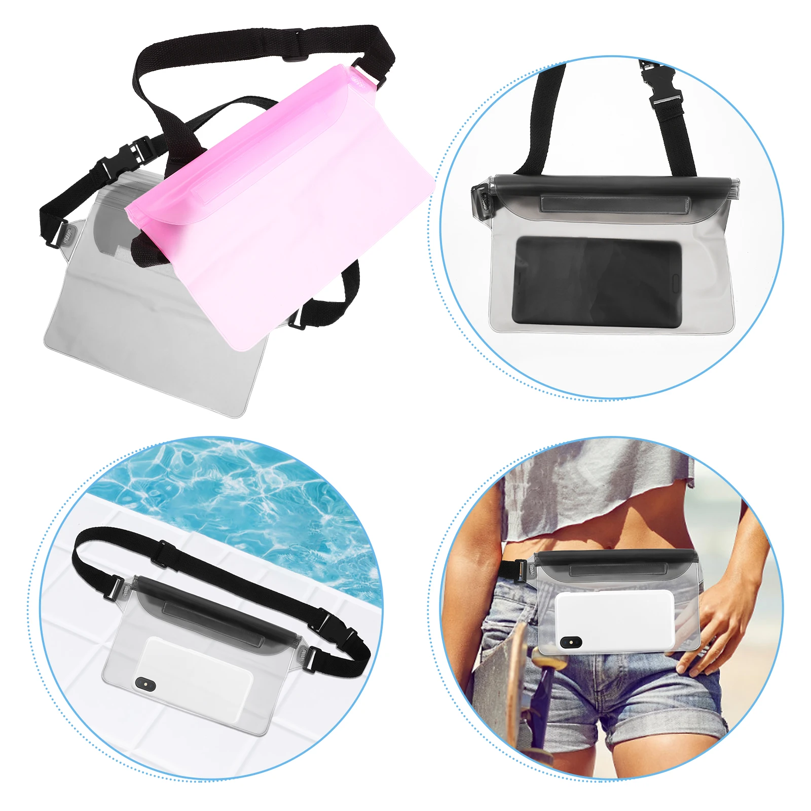 2-teiliger universeller wasserdichter Taschengürtel für Mobiltelefone, Hüfttasche, trockener PVC-Gurt für Mobilgeräte