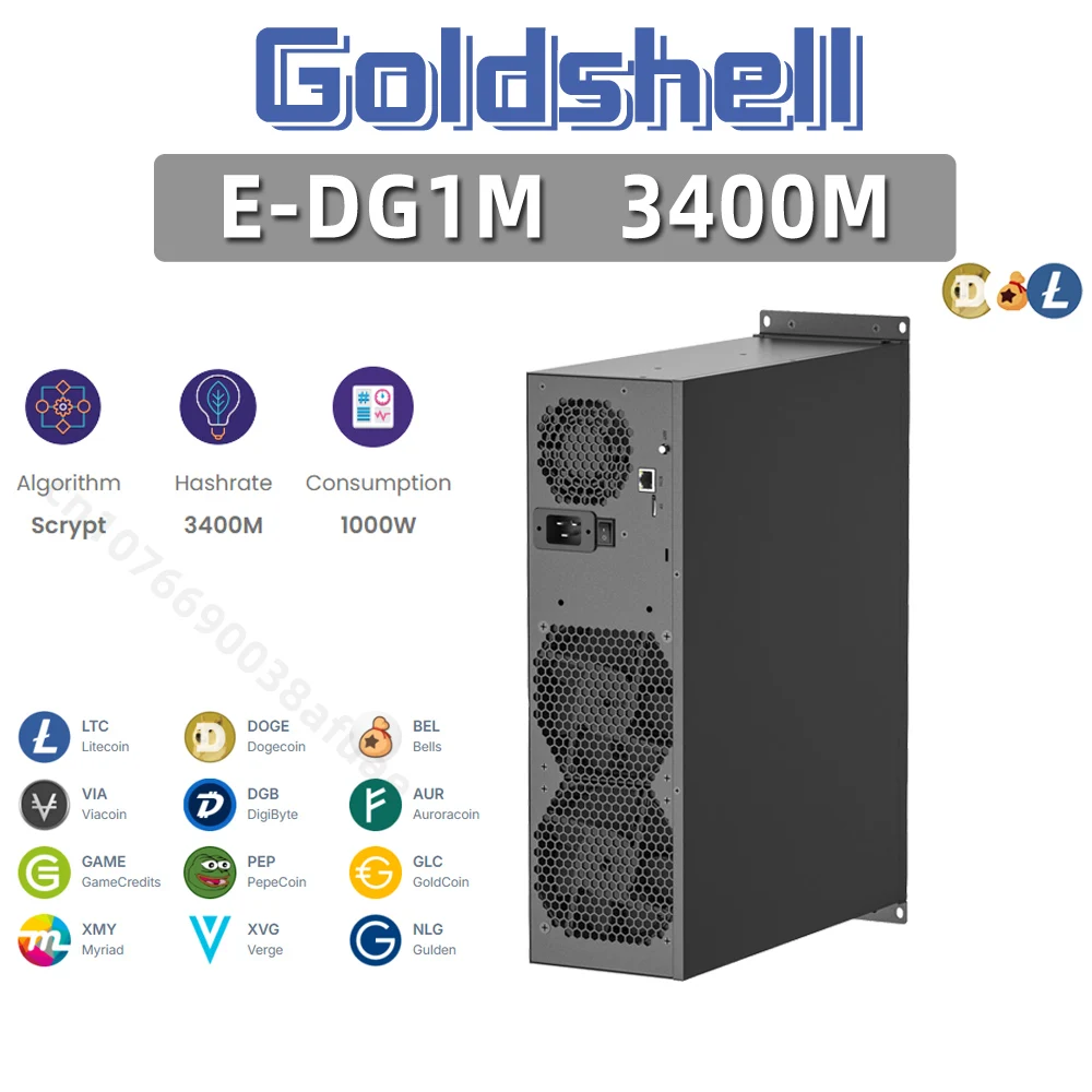 Goldshell E-DG1M 3400M 1800W LTC Doge Bells Miner Brand New E DG1M 3.4G With PSU Fast Shipping