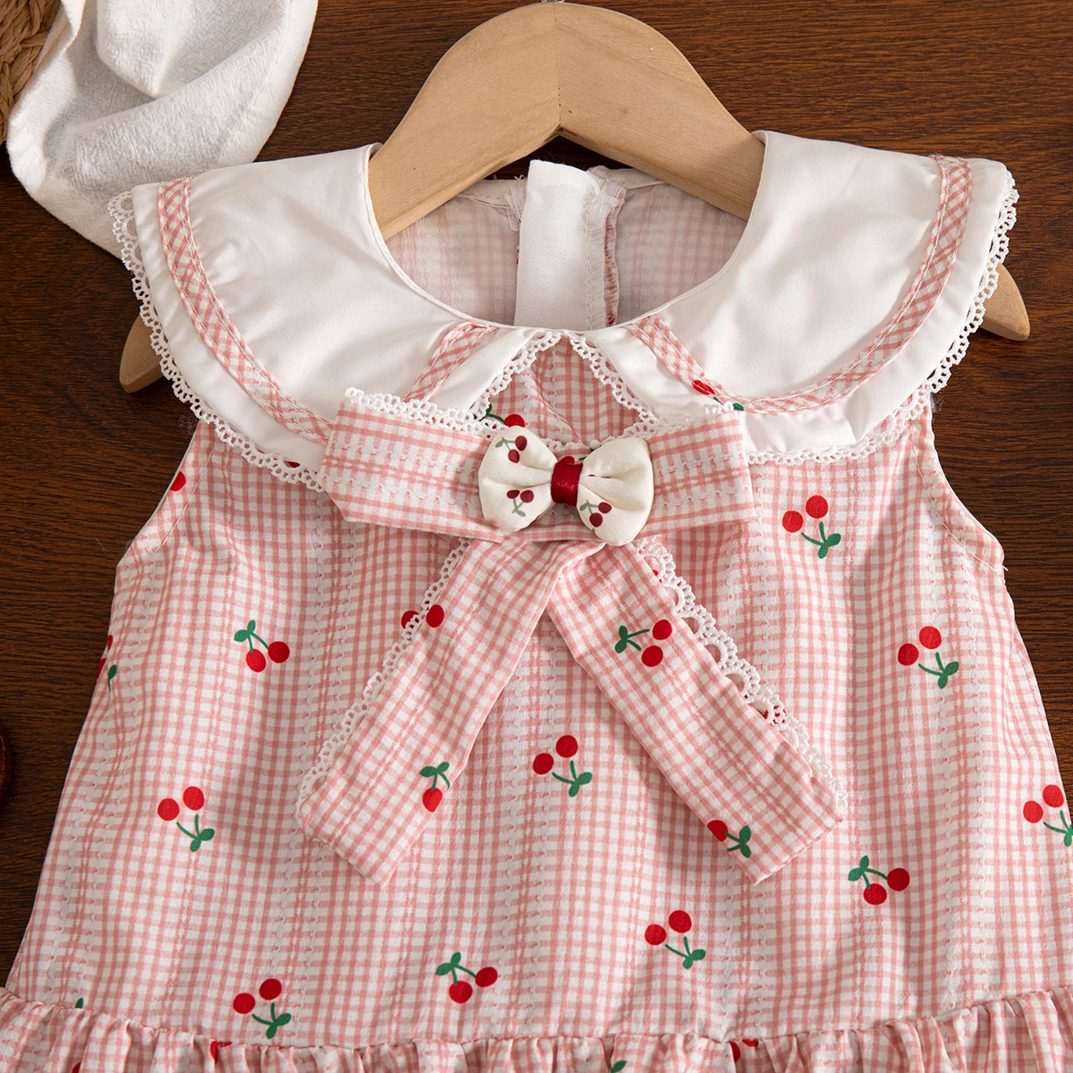 Summer New Plaid Cherry Baby Girl Dress Cute Bow Children'S Clothing (6 Months -3 Years Old) 6