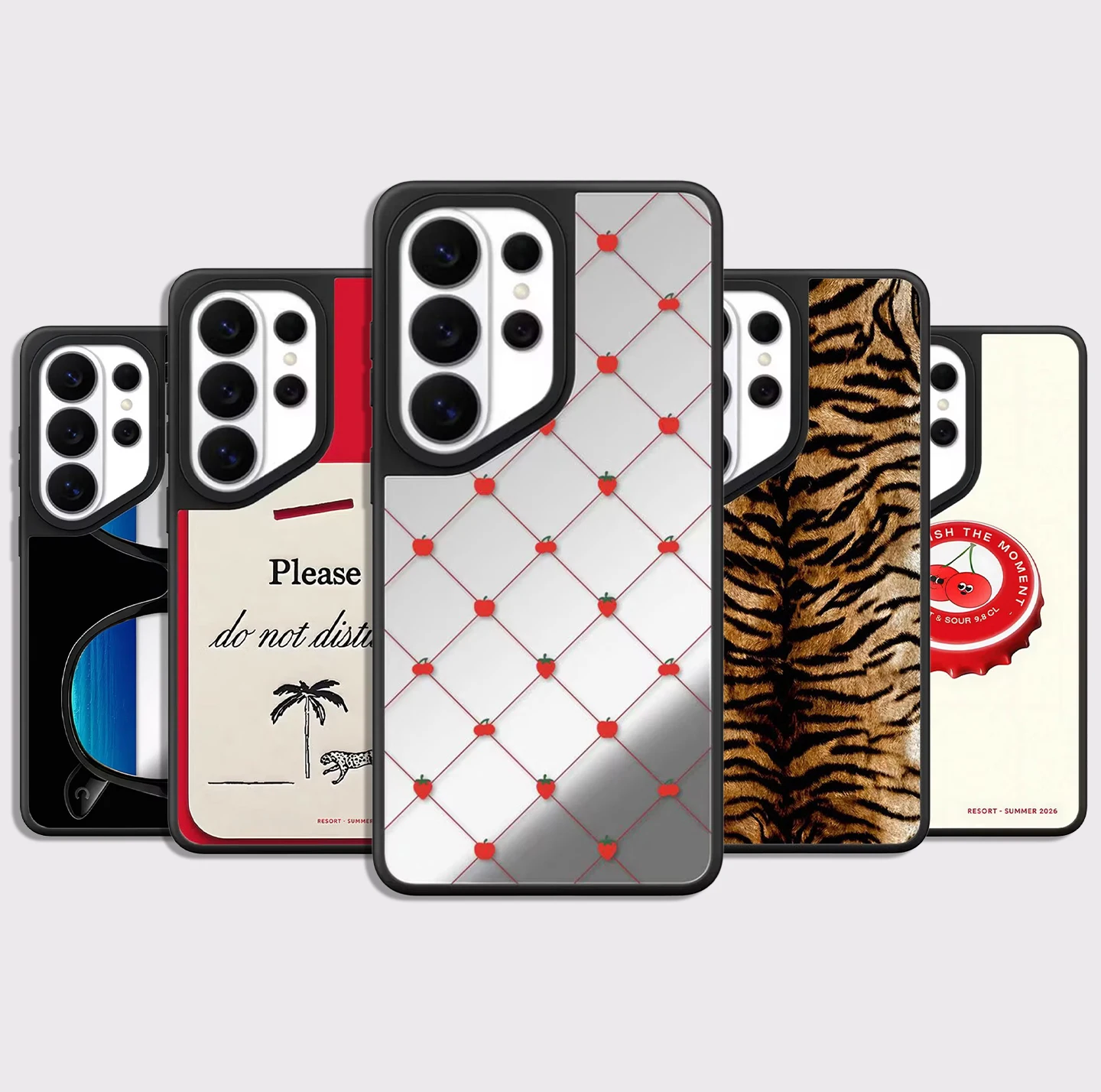 Cherry Strawberry Grid Mirror Surface Magnetic Phone Cover for Samsung Galaxy S23 S24 S25 S26 Ultra S26+ Plus Case