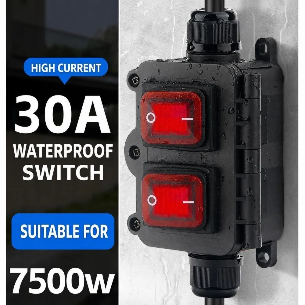 Heavy Duty 110V-220V Inline Power Cord Switch 30A Waterproof High Current Connetor 12V-24V IP67 Marine Rocker Switch