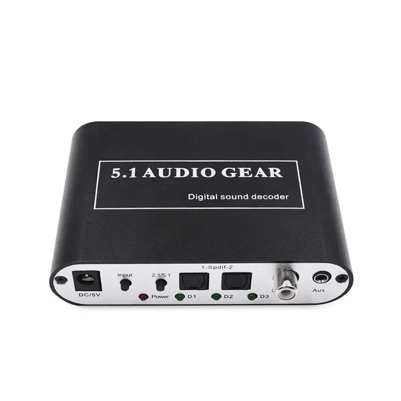 Dekoder Audio 5.1 suara Digital DTS/AC3/PCM optik ke Stereo Digital Surround ke konverter Analog HD 2 SPDIF 3.5 AUX koaksial