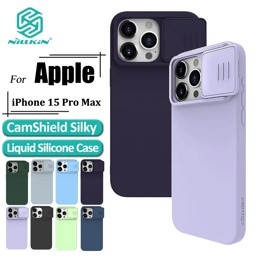 Nillkin CamShield Silky Case For iPhone 15 Pro Max Phone Case Camera Slider Liquid Silicone Shockproof Back Cover