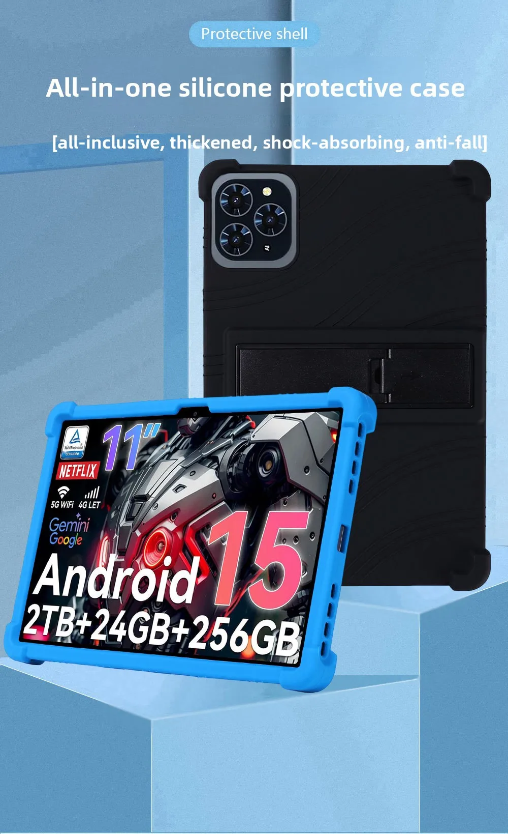 Silikonhülle für Tabwee W90 11 Zoll Tablet, stoßfeste Schutzhülle mit Ständer, TPU-Ganzkörper-Fallschutz – Detail 1