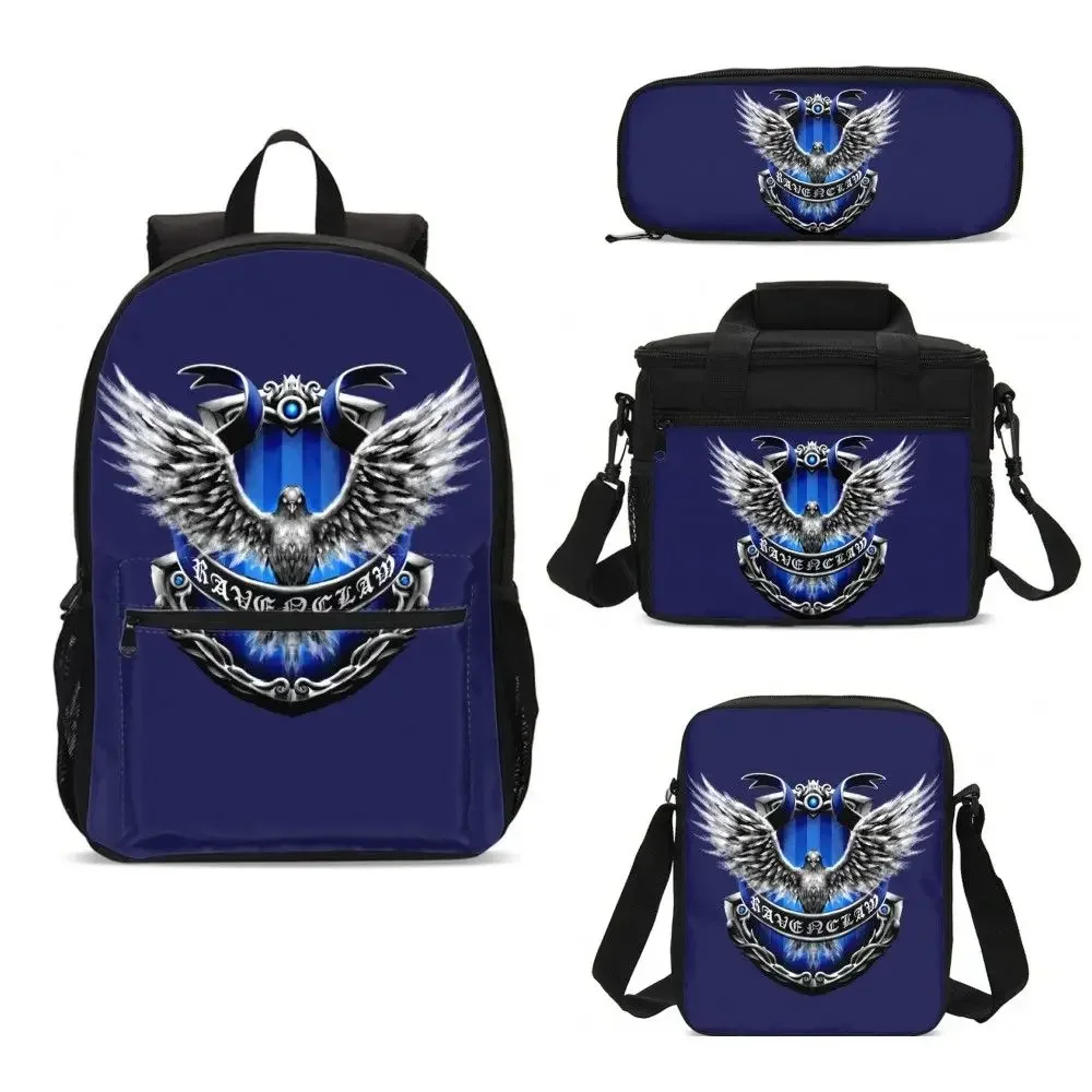 4 Pcs/set Hogwarts Four Houses Anime Outing Computer Backpack Lunch Bag Student Pencil Case Gryffindor Backpack Holiday Gifts