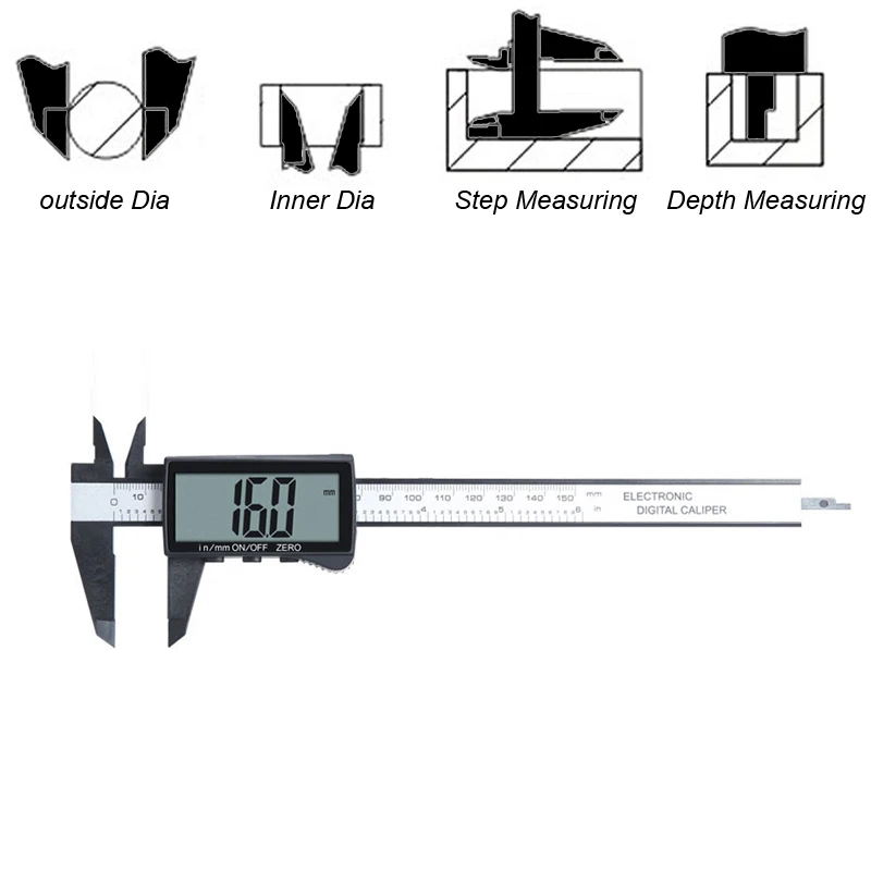 Plastic Digital Caliper Large LCD Screen Electronic Handle Vernier Measuring Piston Tool Micrometer Ruler Pachometer Gauge 150