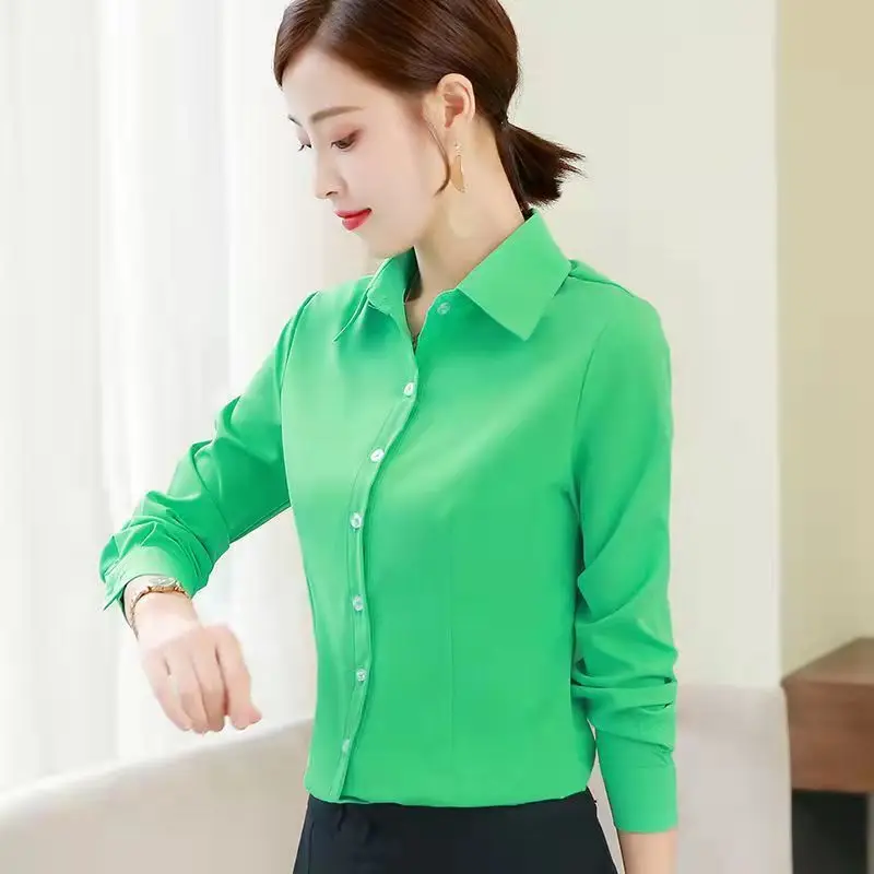 Blue Shirt Women Tops Long Sleeve Blouse Office Ladies Tops Casual Button Up Slim Work Shirts Work Korean Spring Blouses NS5741