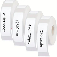 4 Rolls White Sticker Waterproof Anti-Oil Adhesive Label Paper Compatible Phomemo D30 Marklife P12 P11 Portable Thermal Printer