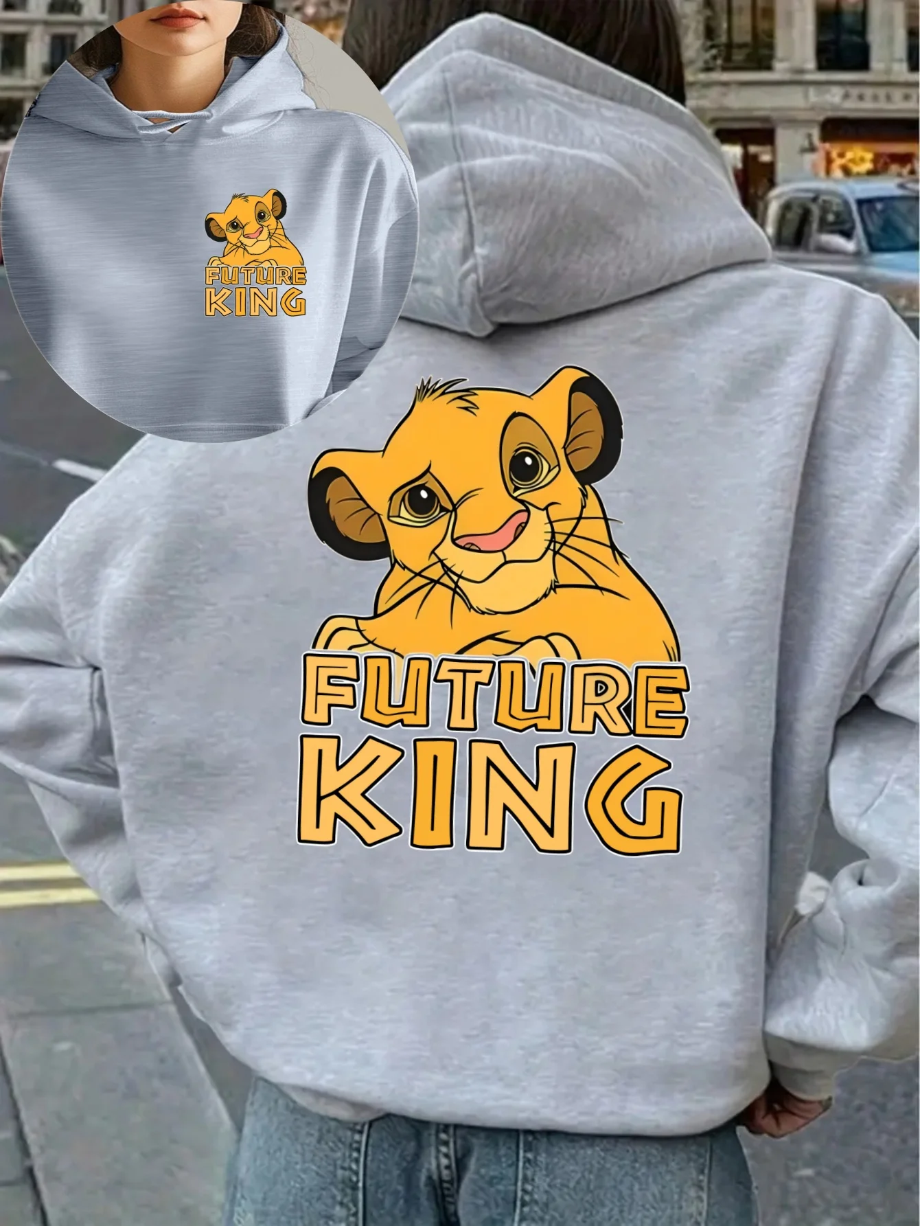 سويت شيرت نسائي من Disney Simba Lion King للخريف والشتاء بغطاء للرأس من الصوف للجنسين ملابس خروج كبيرة الحجم فضفاضة غير رسمية للمناسبات
