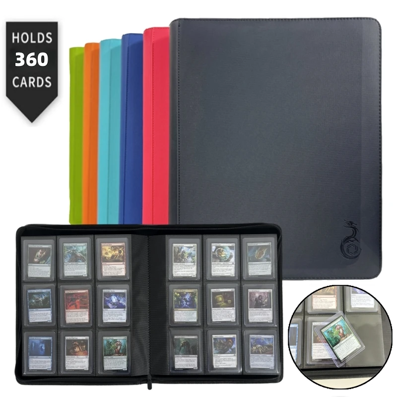 

Папка для карточек на молнии с 9 карманами (360 карт) — искусственная кожа, черный/оранжевый ​ ​ Премиальное хранилище для MTG, TCG и спортивных карт. 6 цветов