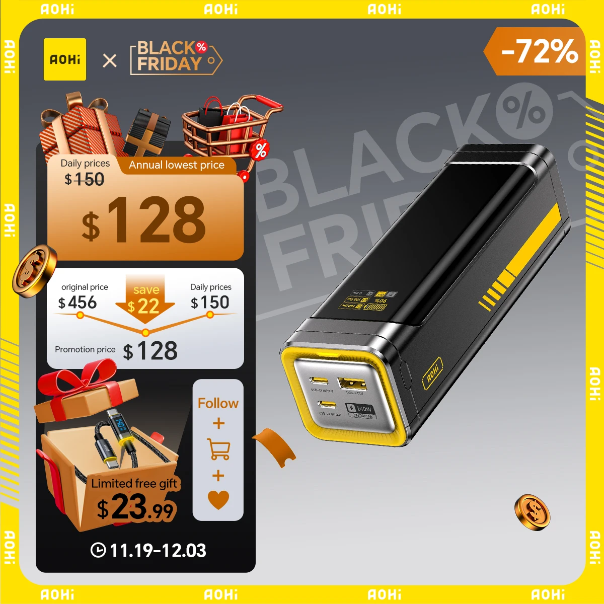 

Aohi The Future Starship 240W 27,600mAh LED Display Power Bank with 3FT C-C Cable