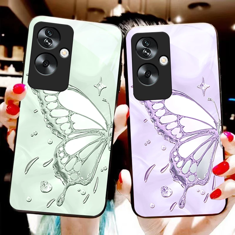 Time Butterfly Love For Oppo A79 5G 58 78 74 60 4G Reno 11F Realme GT 6 11 Note 50 10 C55 X2 Tempered glass black phone case