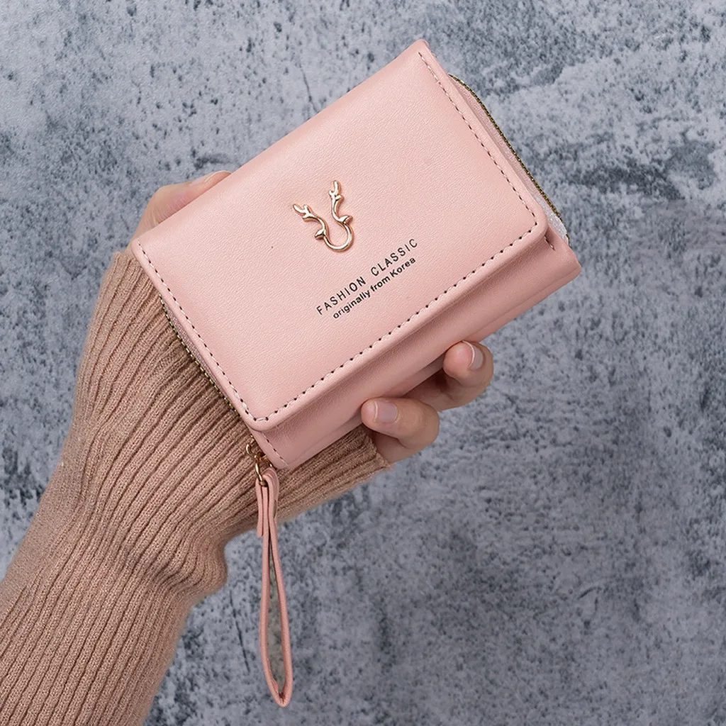 Pu Leather Wallet Lightweight Tri-Fold Wallet Wrist Strap Wallet Compact For Daily Outings Shopping Handbag