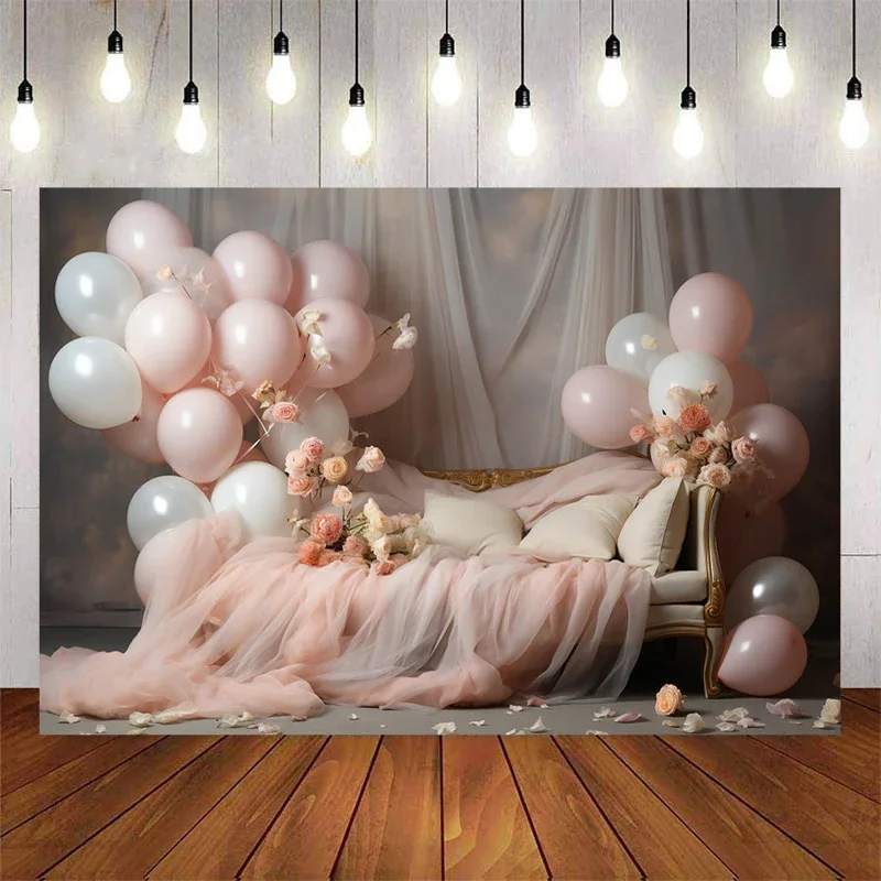 Mocsicka Photography Back Balloon Floral Background Adult Maternity Artistic Portrait Happy Birthday Party Wedding Photo Banner