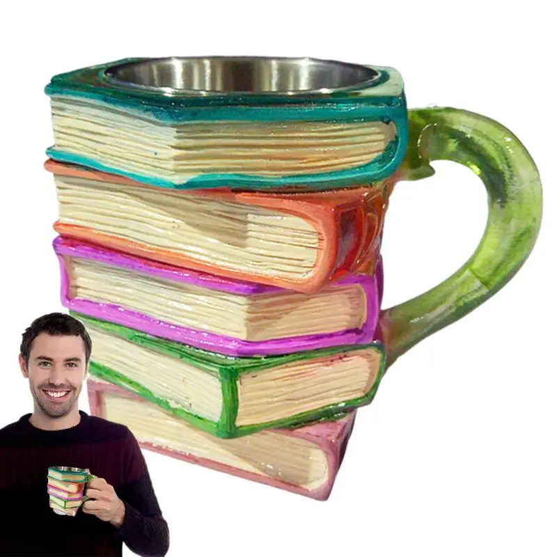 

Resin Painted Book Mug Water Mugs for Literature Lovers Resin Milk Drinking Container for Beer Wine Juice Book Stack Tea Coffee