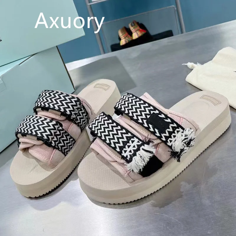 Women's sandals Flat Bottom Anti Slip Lace Mixed Color Platform Fashion Style Woven Shoe Laces High Quality Leather Insole
