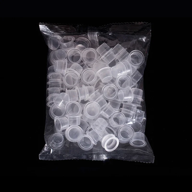 Tatuagem Tinta Copos Plásticos, Pigmento Descartável, Clear Holder, Container Caps, Lip Sobrancelha, PMU Tattoo Acessórios, S, M, L, 100 Pcs