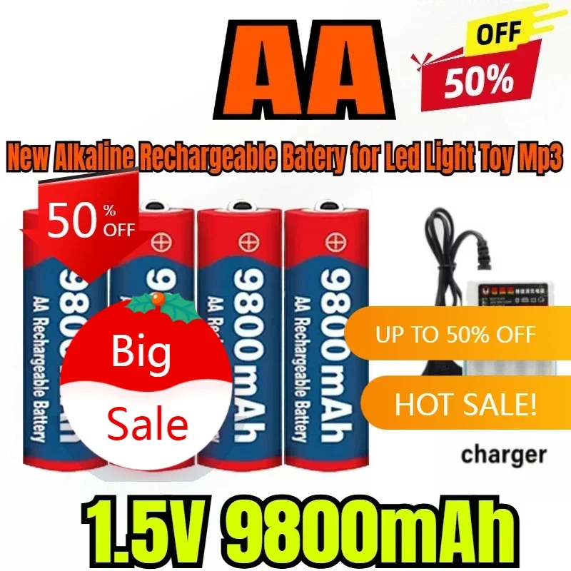 

2-100PCS New AA Rechargeable Battery 9800mah 1.5V New Alkaline Rechargeable Batery for Led Light Toy Mp3