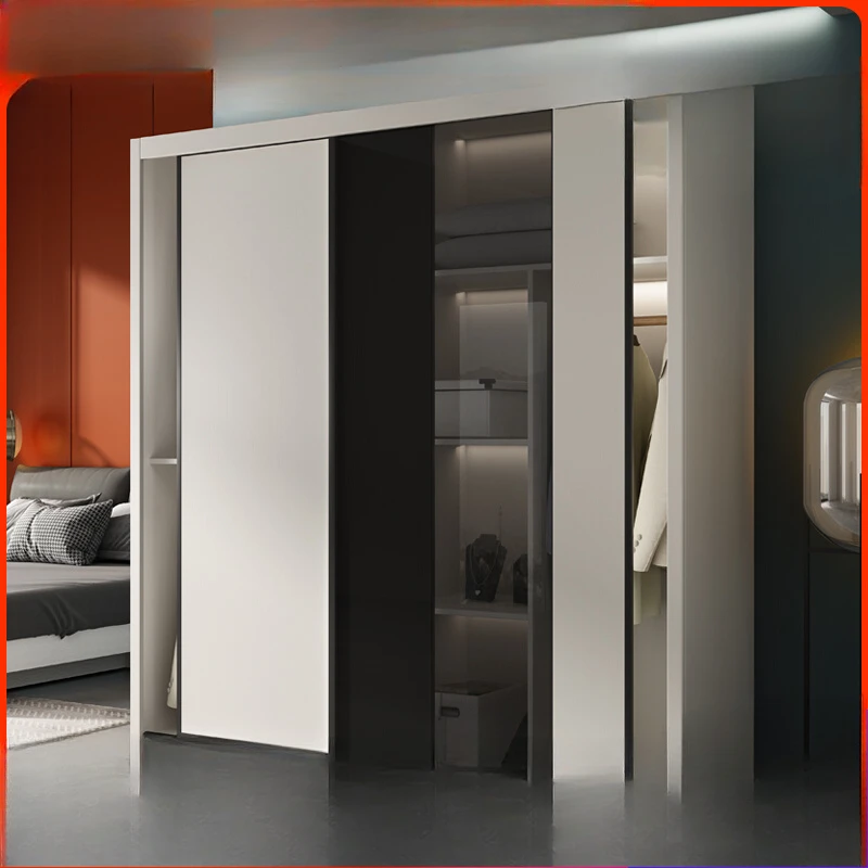 

Sliding door wardrobe household bedroom small apartment modern simple light luxury glass door cabinet sliding door wooden