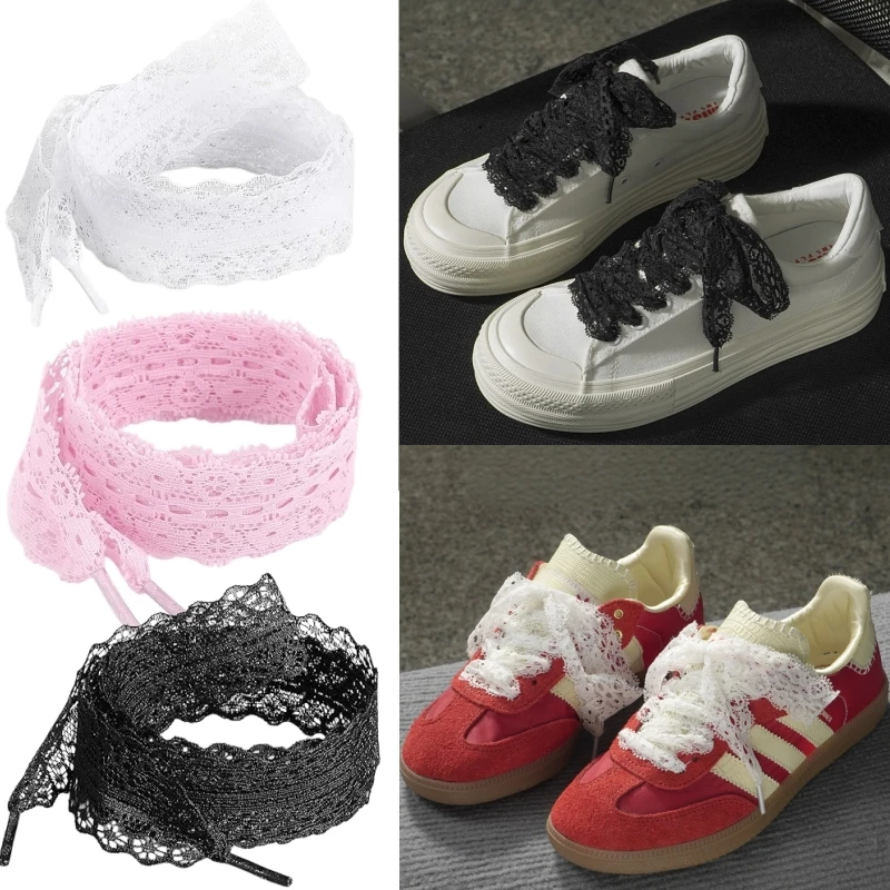 1Pair Lace Shoelaces for Women Girl Shoes Strings 3cm Wide Flat Shoelace for Sneakers Black White Ribbon Shoe Laces Accessorices