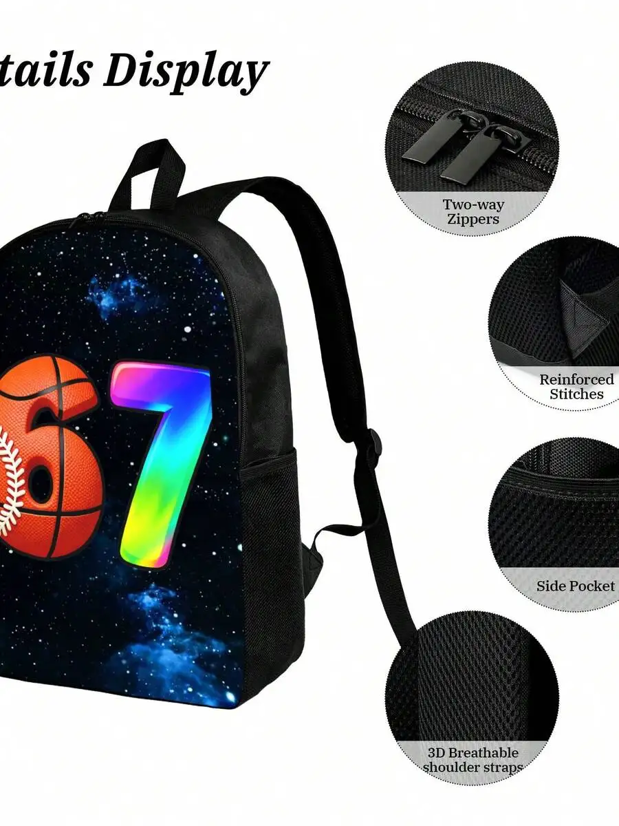 

Six Seven Pattern Backpack Large Capacity For Commute Hiking Adult Use