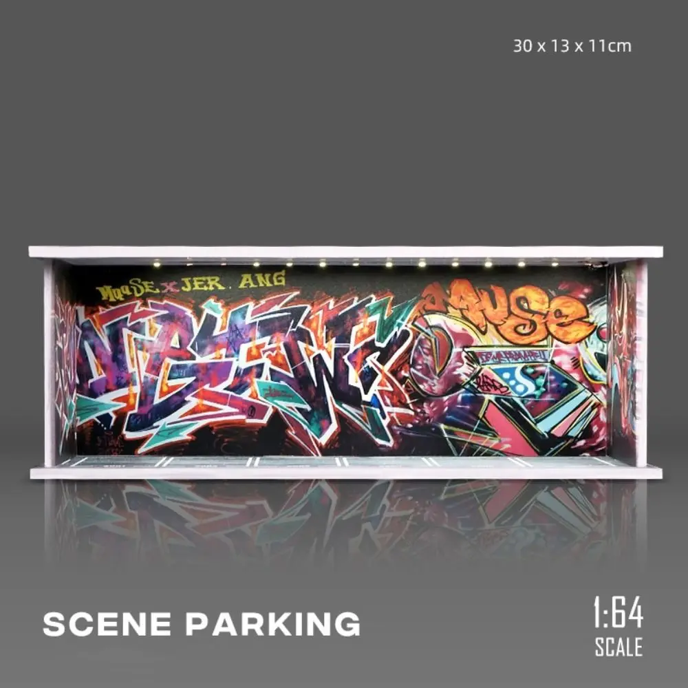 Garagenszenenmodell im Maßstab 1:64, mit Lichtern, Miniatur-Parkplatzmodell, Ausstellungsraum, Ausstellungssaal, Automodell, Ausstellungsbox