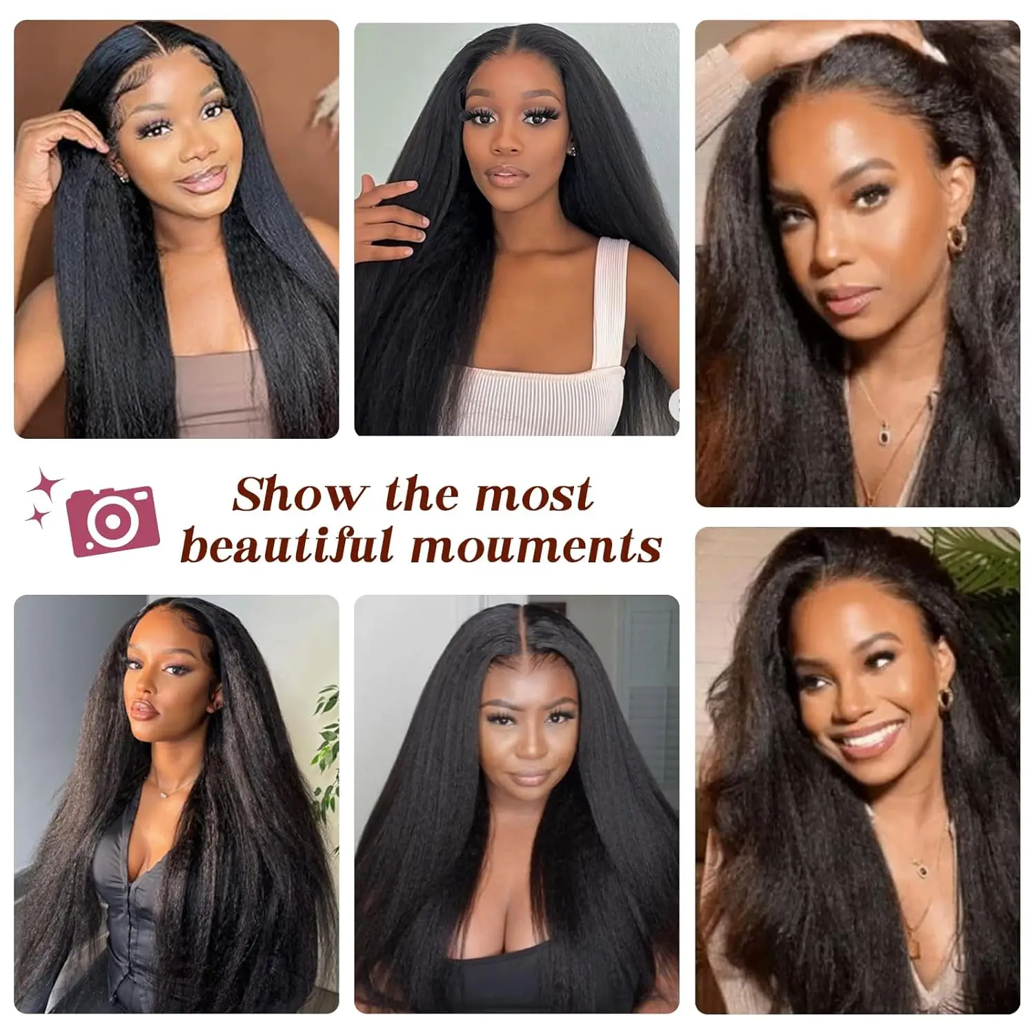 Kinky Straight Lace Front Wigs 200% Density Pre Plucked T Part Wig Long Yaki Straight Wig Natural Black Hair Wig Yaki For Woman