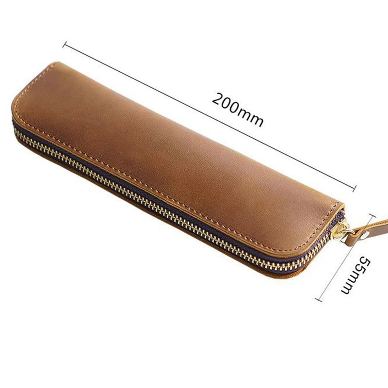 Genuine Leather Pen Case Pencil Bag Crazy Horse Leather Large Capacity Leather Handmade Creative School Stationary storage bag