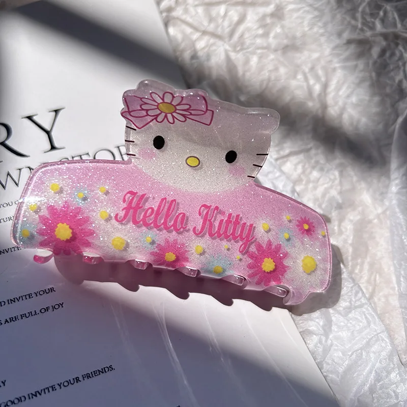 Cute Sanrio Hello Kitty Hair Clip Summer Rose Strawberries Bowknot Pink Hair Claw Clip for Sweet Girl Kawaii Birthday Gifts