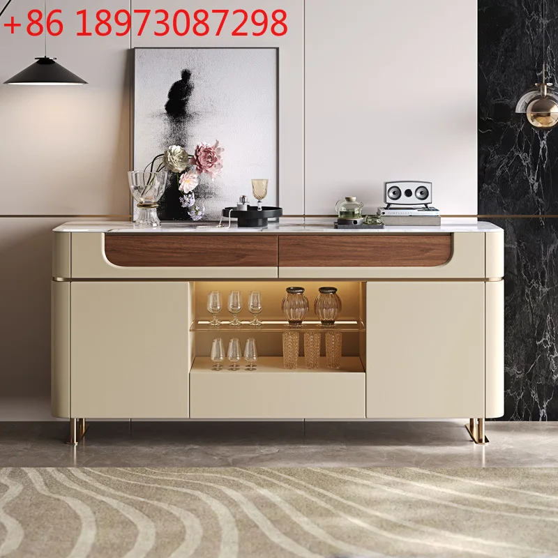 

Dining side cabinet Solid wood light luxury marble storage tea cabinet Modern simple villa