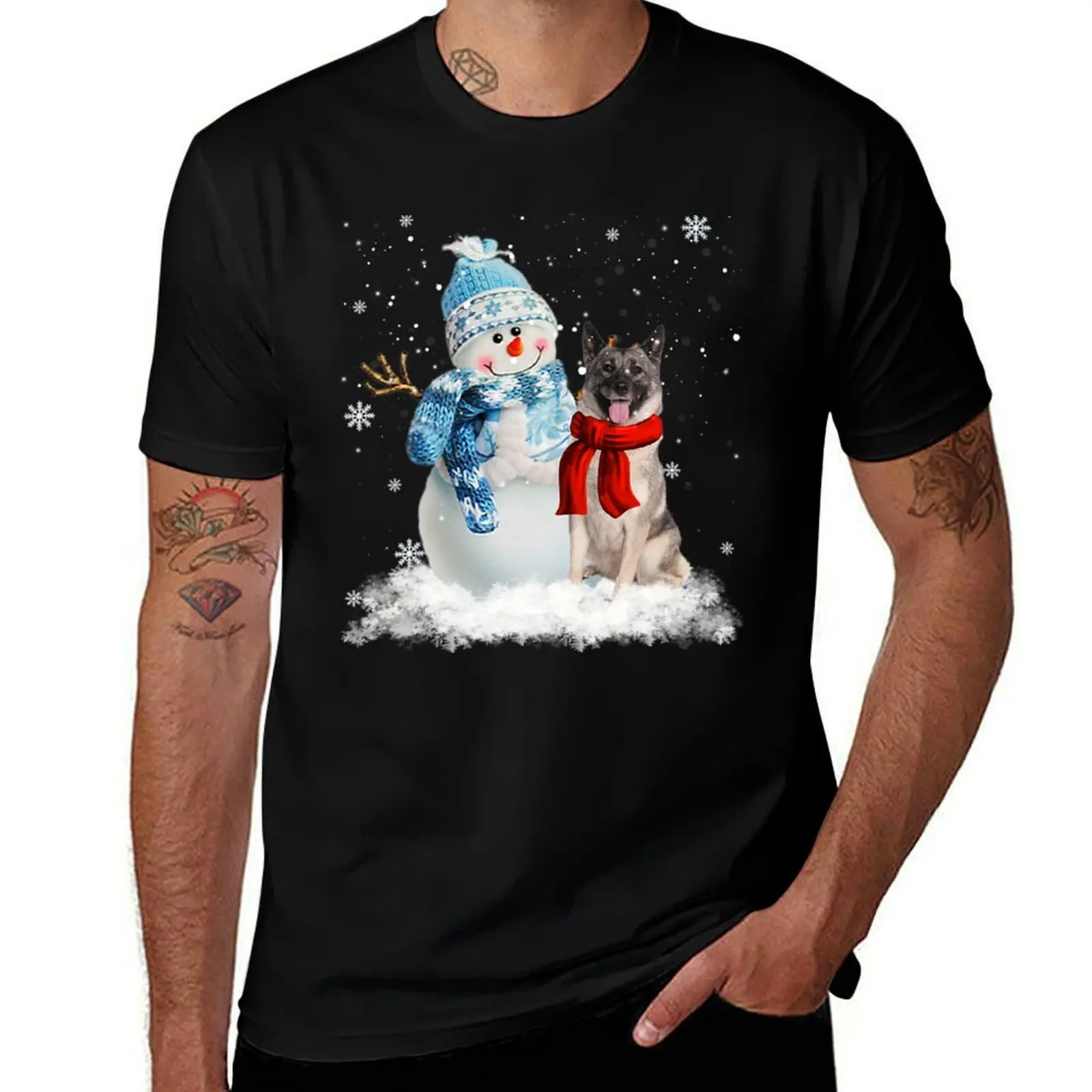 

Norwegian Elkhound Dog Christmas Snowman Christmas Pajama T-Shirt street wear cotton man t-shirts mens designer t shirt